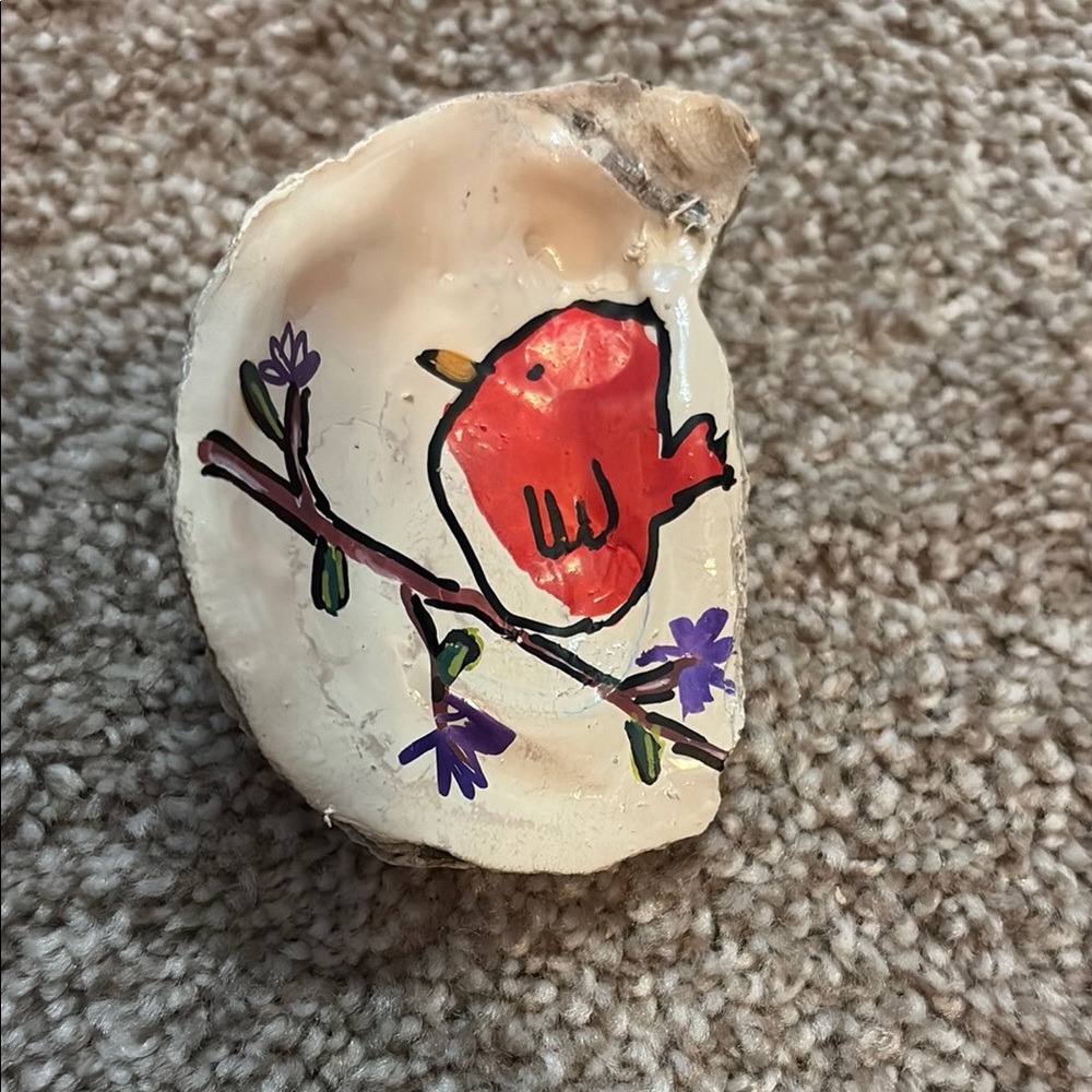 Red and Purple Mixed Media Art on Stone